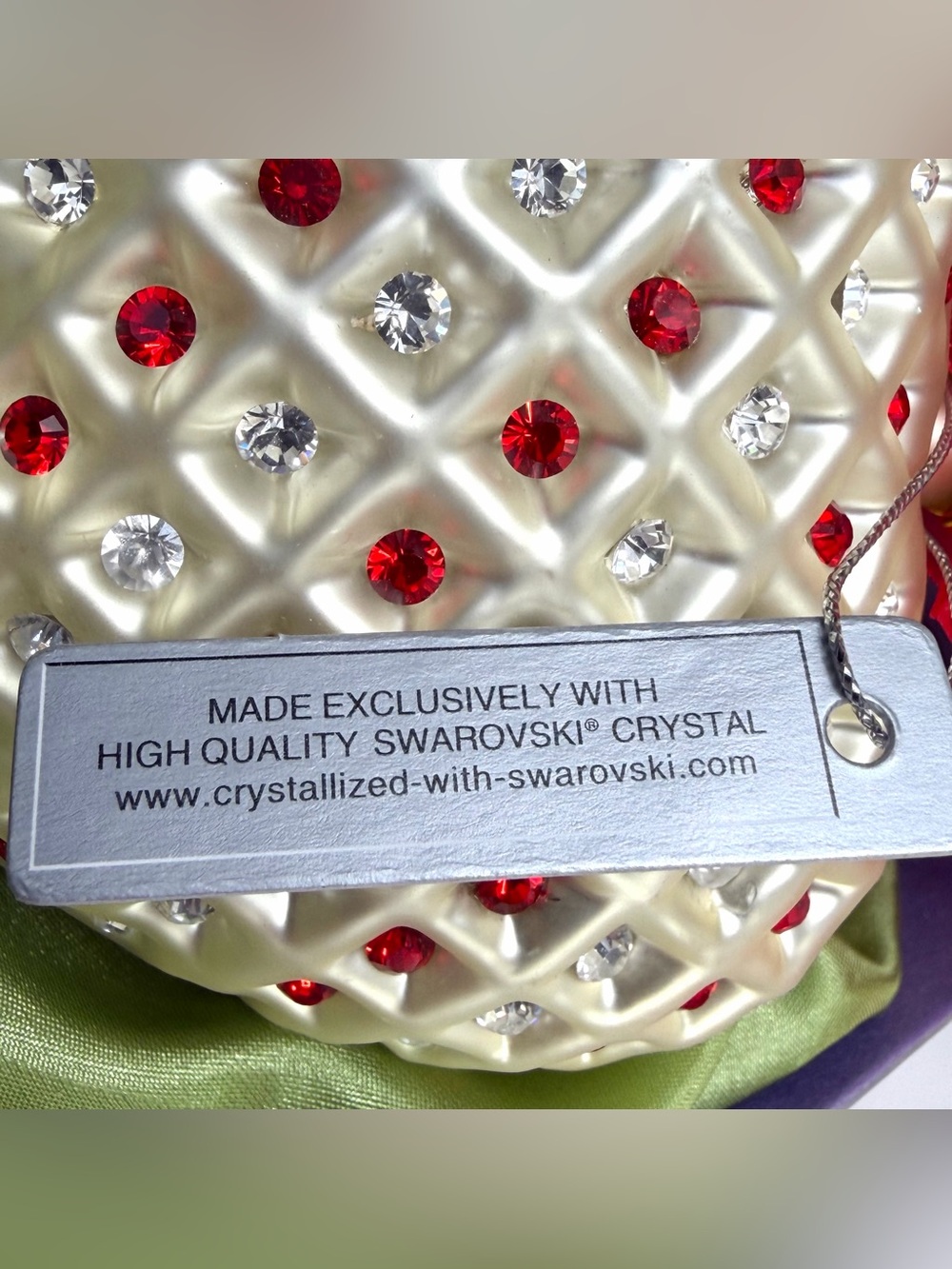 Vintage Swarovski Crystal Hand Blown Glass Heart Ornament Candy Cane Dreams NOS - Picture 9 of 13